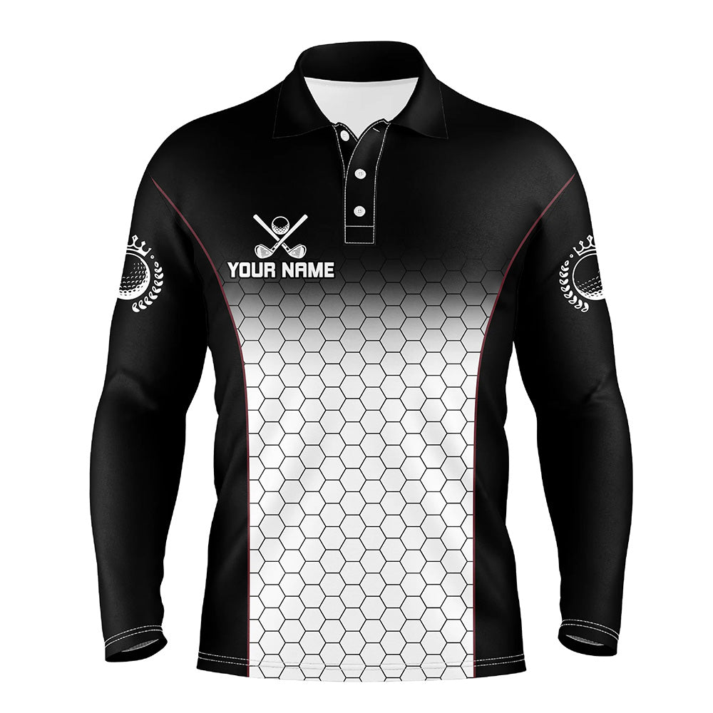 Black and White Hexagon pattern Mens golf polo shirts custom golf apparel for mens NQS8345