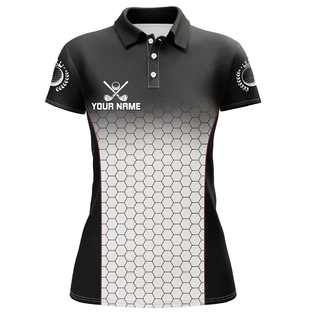 Black and White Hexagon pattern Womens golf polo shirts custom golf apparel for ladies NQS8345