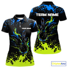 Load image into Gallery viewer, Personalized Black, Blue and Green Bowling Shirts For Women, Bowling Ball &amp; Pins Bowling Team Shirts NQS10741