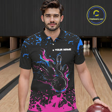 Load image into Gallery viewer, Personalized Black, Blue and Pink Bowling Shirts For Men, Bowling Balls And Pins Bowling Team Shirts NQS10742