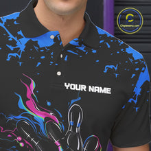 Load image into Gallery viewer, Personalized Black, Blue and Pink Bowling Shirts For Men, Bowling Balls And Pins Bowling Team Shirts NQS10742