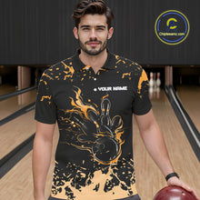 Load image into Gallery viewer, Personalized Black and Orange Bowling Shirts For Men, Bowling Balls And Pins Bowling Team Shirts NQS10743