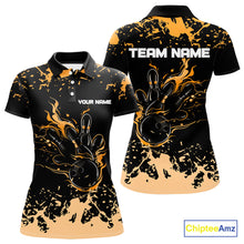 Load image into Gallery viewer, Personalized Black and Orange Bowling Shirts For Women, Bowling Balls And Pins Bowling Team Shirts NQS10743