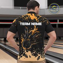 Load image into Gallery viewer, Personalized Black and Orange Bowling Shirts For Men, Bowling Balls And Pins Bowling Team Shirts NQS10743