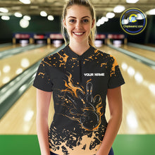 Load image into Gallery viewer, Personalized Black and Orange Bowling Shirts For Women, Bowling Balls And Pins Bowling Team Shirts NQS10743