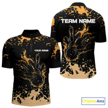 Load image into Gallery viewer, Personalized Black and Orange Bowling Shirts For Men, Bowling Balls And Pins Bowling Team Shirts NQS10743