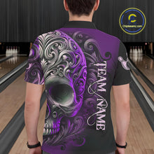 Load image into Gallery viewer, Purple and Black Skull Scroll Men Bowling Polo, Quarter Zip Shirts Custom Skull Team bowling Jersey NQS10941