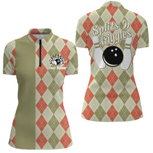 Load image into Gallery viewer, Splits &#39;n Giggles Women Bowling polo, 1/4 zip Shirt Personalized argyle pattern retro bowling Jerseys NQS9030