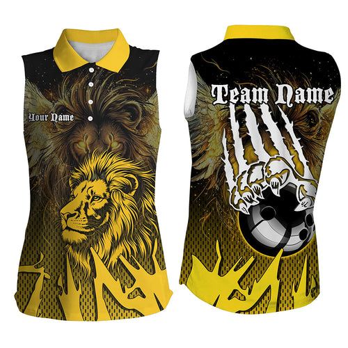 Black and Yellow Lion Bowling Sleeveless Polo Shirts Custom Team Bowling Jerseys, gift for bowlers NQS9034