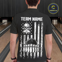 Load image into Gallery viewer, Custom Black and White argyle American Flag Skull retro Mens Bowling Shirts patriotic Team Jerseys NQS11131