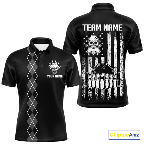 Custom Black and White argyle American Flag Skull retro Mens Bowling Shirts patriotic Team Jerseys NQS11131