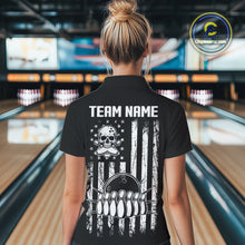 Load image into Gallery viewer, Custom Black and White argyle American Flag Skull retro Womens Bowling Shirts patriotic Team Jerseys NQS11131