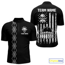 Load image into Gallery viewer, Custom Black and White argyle American Flag Skull retro Mens Bowling Shirts patriotic Team Jerseys NQS11131