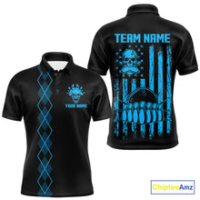 Load image into Gallery viewer, Custom Black and Blue argyle American Flag Skull retro Mens Bowling Shirts patriotic Team Jerseys NQS11132