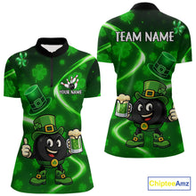 Load image into Gallery viewer, Green shamrock pattern Funny Bowling Shirts For Women Custom St Patrick Day Lucky Team Bowling Jersey NQS11133