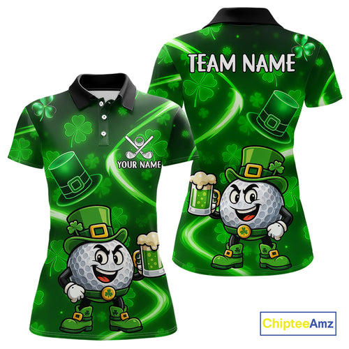 Green shamrock pattern Funny Women Golf Polo Shirts Custom St Patrick's Day Lucky ladies golf outfit NQS11134