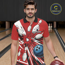 Load image into Gallery viewer, Custom Red Bowling Polo, Quarter Zip Shirts For Men, Team Bowling Uniforms League Shirts NQS11135
