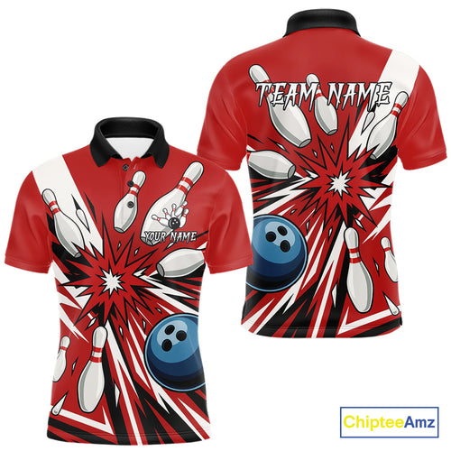 Custom Red Bowling Polo, Quarter Zip Shirts For Men, Team Bowling Uniforms League Shirts NQS11135