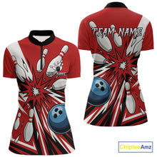 Load image into Gallery viewer, Custom Red Bowling Polo, Quarter Zip Shirts For Women, Team Bowling Uniforms League Shirts NQS11135