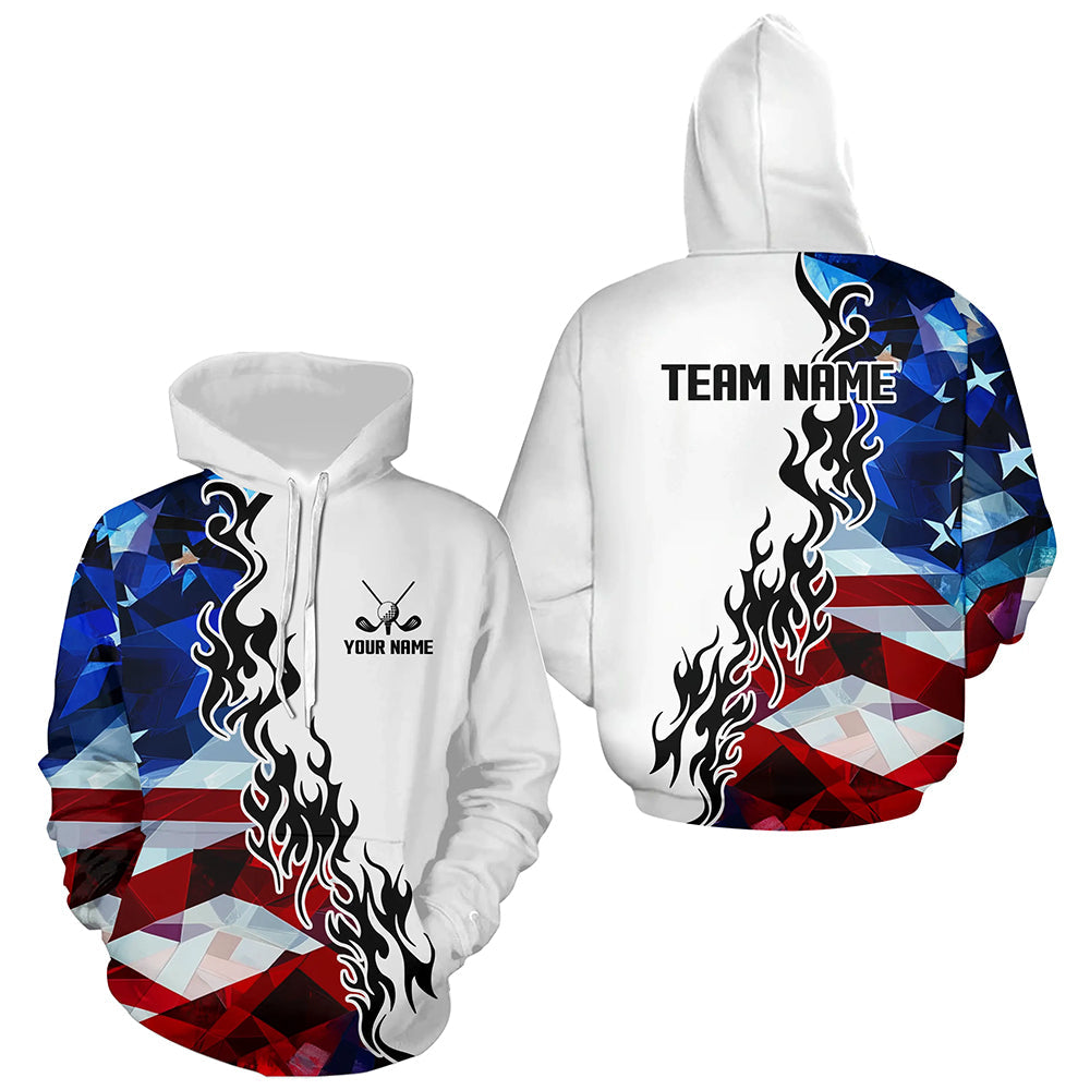 American Flag Fire Flame White Golf Hoodies custom patriotic team golf attire NQS9271