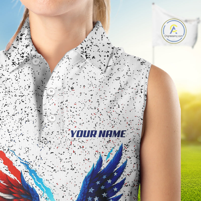 Grunge American Flag Eagle Women Sleeveless polo shirt Custom patriotic Team Golf Attire NQS11328