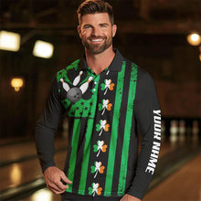 Load image into Gallery viewer, Black and Green American flag Irish Men bowling shirts Custom St Patrick Day Bowling Team Jersey NQS9612