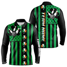 Load image into Gallery viewer, Black and Green American flag Irish Men bowling shirts Custom St Patrick Day Bowling Team Jersey NQS9612