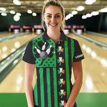 Load image into Gallery viewer, Black and Green American flag Irish Women bowling shirts Custom St Patrick Day Bowling Team Jersey NQS9612