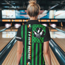 Load image into Gallery viewer, Black and Green American flag Irish Women bowling shirts Custom St Patrick Day Bowling Team Jersey NQS9612