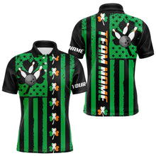 Load image into Gallery viewer, Black and Green American flag Irish Men bowling shirts Custom St Patrick Day Bowling Team Jersey NQS9612