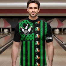 Load image into Gallery viewer, Black and Green American flag Irish Men bowling shirts Custom St Patrick Day Bowling Team Jersey NQS9612