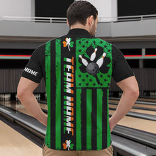 Load image into Gallery viewer, Black and Green American flag Irish Men bowling shirts Custom St Patrick Day Bowling Team Jersey NQS9612