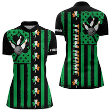 Load image into Gallery viewer, Black and Green American flag Irish Women bowling shirts Custom St Patrick Day Bowling Team Jersey NQS9612