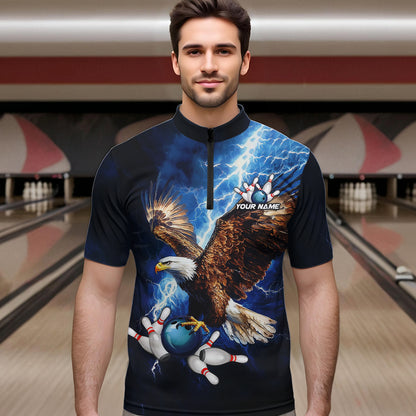 Custom Blue Lightning Thunder storm Eagle Men Bowling Shirts, Bowling Team Jerseys Outfits NQS9765