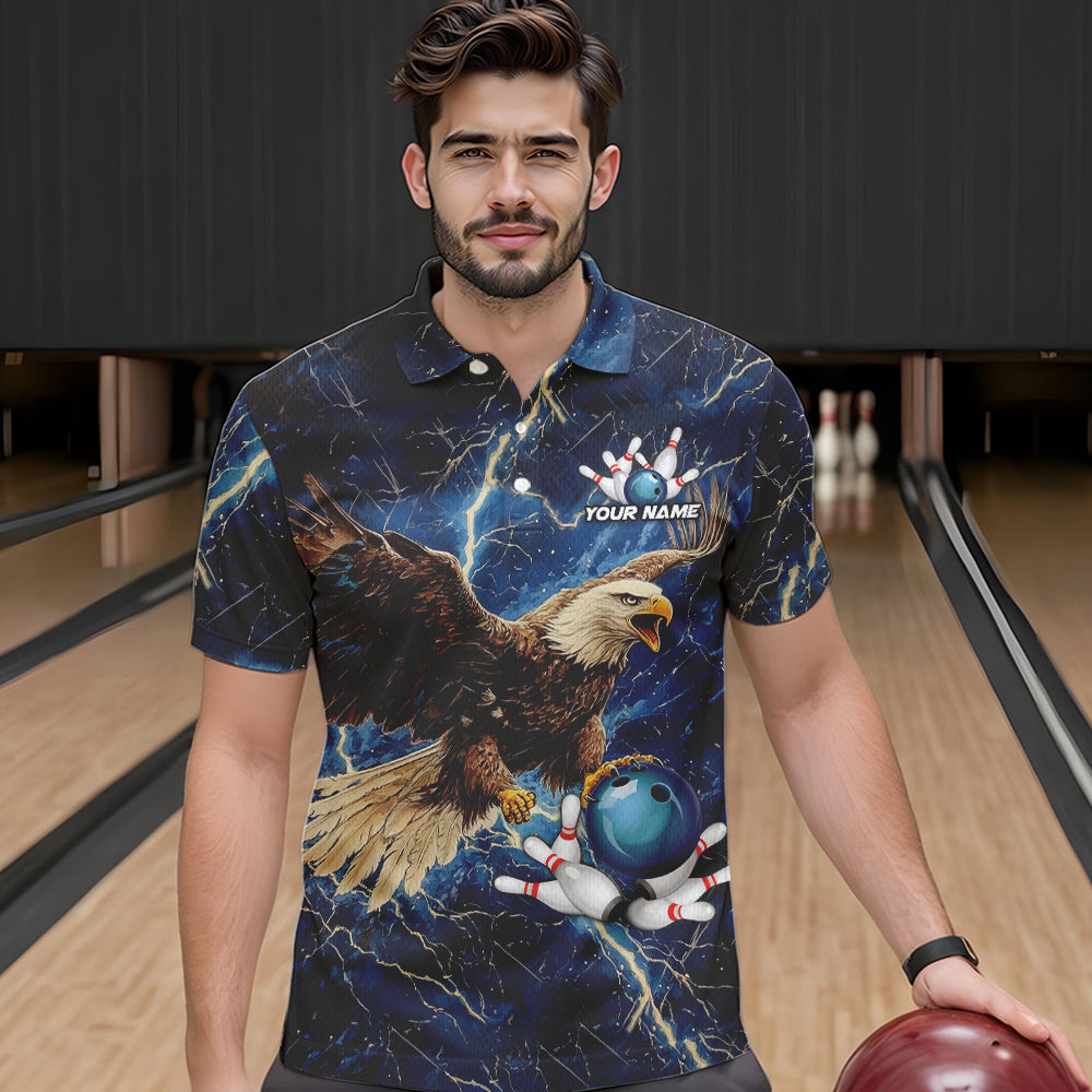 Custom Eagle Bowling Shirts For men Blue Lightning Thunder storm, Bowling Team Jerseys NQS9766