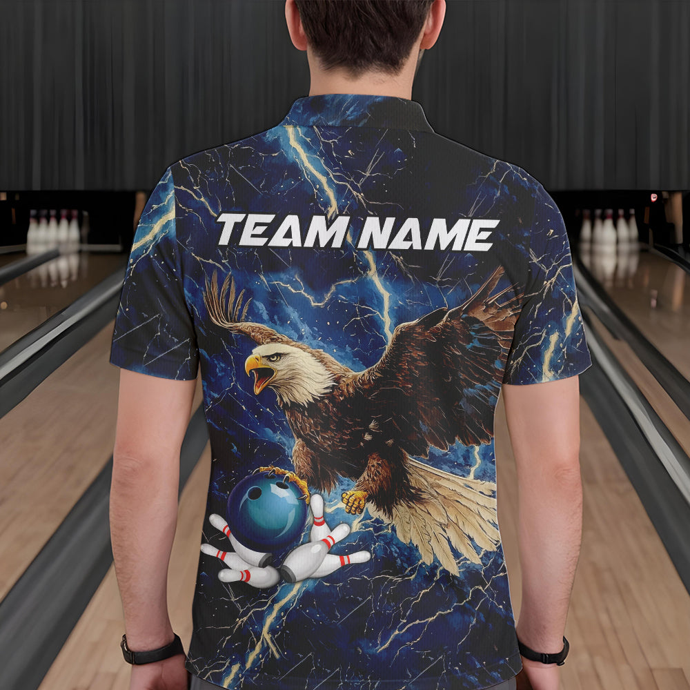 Custom Eagle Bowling Shirts For men Blue Lightning Thunder storm, Bowling Team Jerseys NQS9766