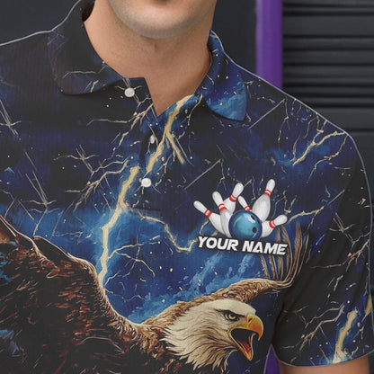 Custom Eagle Bowling Shirts For men Blue Lightning Thunder storm, Bowling Team Jerseys NQS9766