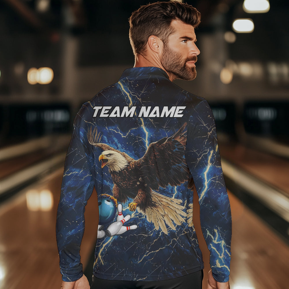 Custom Eagle Bowling Shirts For men Blue Lightning Thunder storm, Bowling Team Jerseys NQS9766