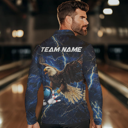 Custom Eagle Bowling Shirts For men Blue Lightning Thunder storm, Bowling Team Jerseys NQS9766