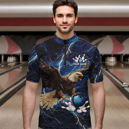 Custom Eagle Bowling Shirts For men Blue Lightning Thunder storm, Bowling Team Jerseys NQS9766