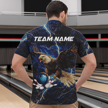 Custom Eagle Bowling Shirts For men Blue Lightning Thunder storm, Bowling Team Jerseys NQS9766