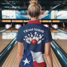 Load image into Gallery viewer, Women&#39;s bowling Polo, Quarter Zip shirts Custom name Texas flag vintage Bowling Team Bowlers Jerseys NQS9768