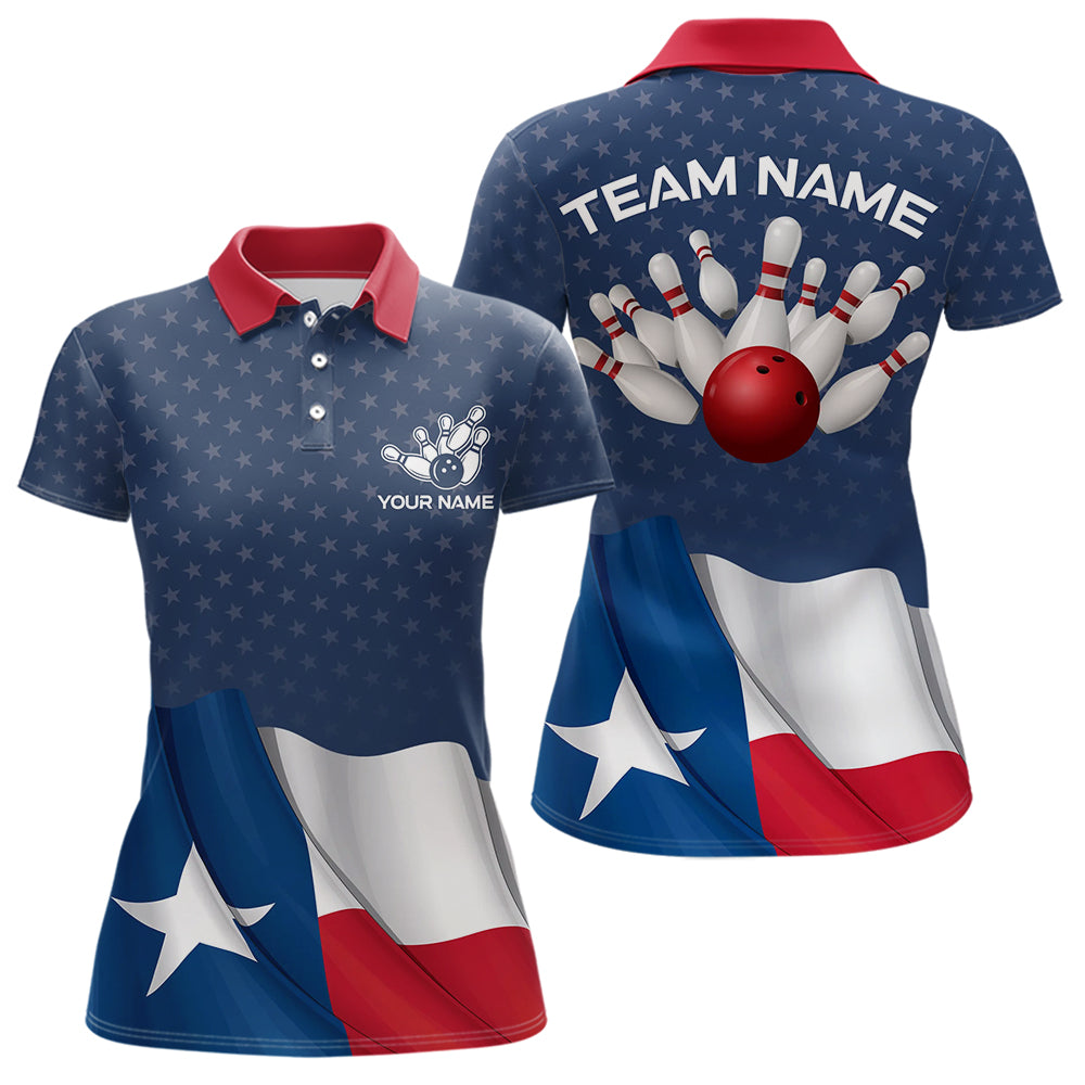 Women's bowling Polo, Quarter Zip shirts Custom name Texas flag vintage Bowling Team Bowlers Jerseys NQS9768