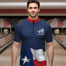 Load image into Gallery viewer, Men&#39;s bowling Polo, Quarter Zip shirts Custom name Texas flag vintage Bowling Team Bowlers Jerseys NQS9768