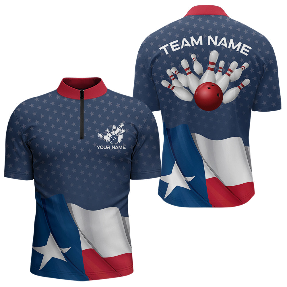 Men's bowling Polo, Quarter Zip shirts Custom name Texas flag vintage Bowling Team Bowlers Jerseys NQS9768