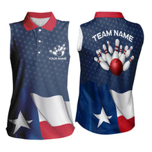 Load image into Gallery viewer, Women&#39;s bowling Sleeveless Polo shirts Custom name Texas flag vintage Bowling Team Bowlers Jerseys NQS9768