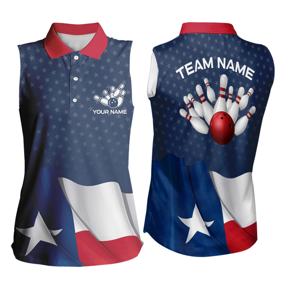 Women's bowling Sleeveless Polo shirts Custom name Texas flag vintage Bowling Team Bowlers Jerseys NQS9768