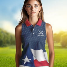 Load image into Gallery viewer, Texas Flag Womens golf shirts sleeveless Custom Team Name ladies golf tops, patriotic golf gifts NQS9769