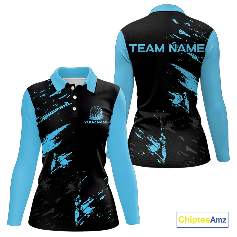 Black and Blue Golf polo shirts For Women Custom name ladies golf outfits, gifts for golf lovers NQS10019