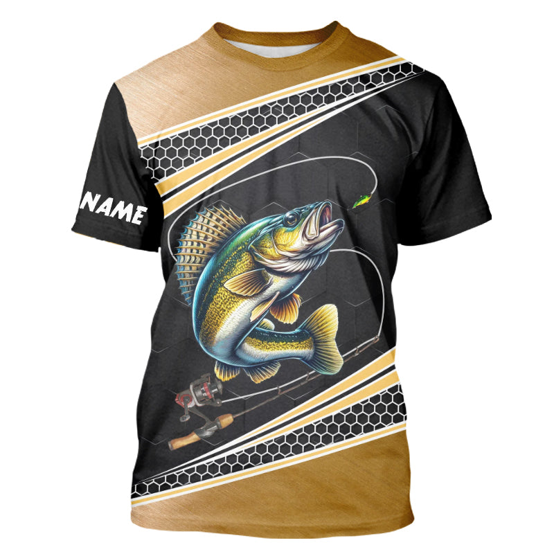 Walleye fishing yellow fish reaper sun protection custom performance long sleeve fishing shirts NQS3526